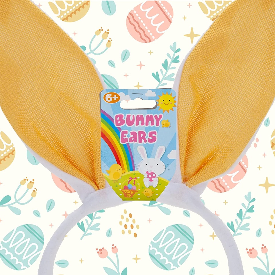 image 1 of PMS Easter Bunny Ear Headbands - 2 Pack, White Fabric Ears with Pink and Yellow Pastel Bands