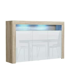 Sideboard 155cm White Gloss Doors Oak Matt Body Free LED Shelf Multi | Oak & White