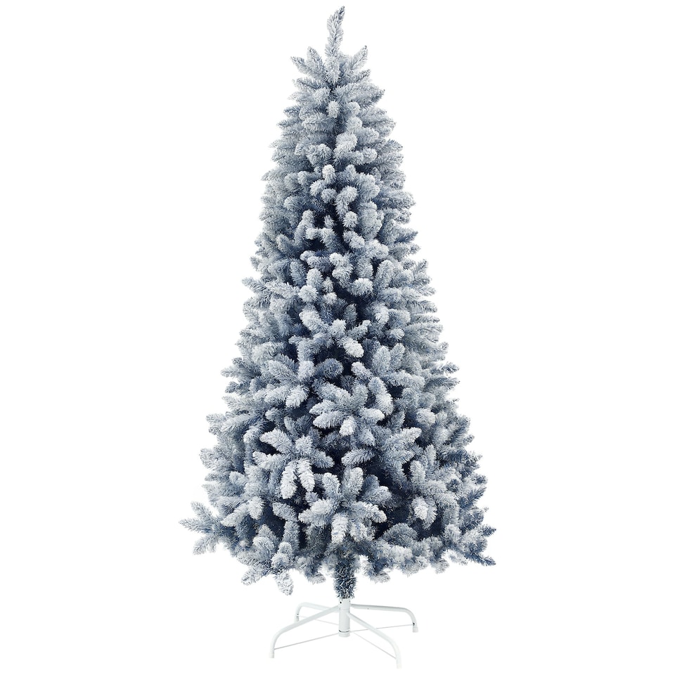 image 1 of HOMCOM 6 Foot Artificial Blue Snow Flocked Christmas Tree with Hinged Branches