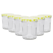 Argon Tableware Glass Jam Jars with Yellow Gingham Lids - 250ml - Pack of 6