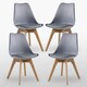 image 1 of Set of 4 Scandinavian Dining Chairs with Leather Cushions Solid Wood Legs Grey