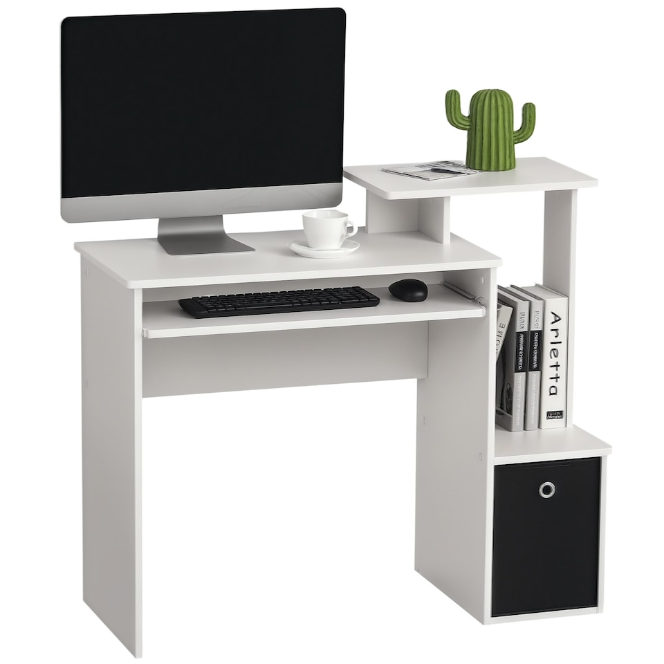 image 1 of HOMCOM Computer Desk with Sliding Keyboard Tray Storage Drawer Shelf White