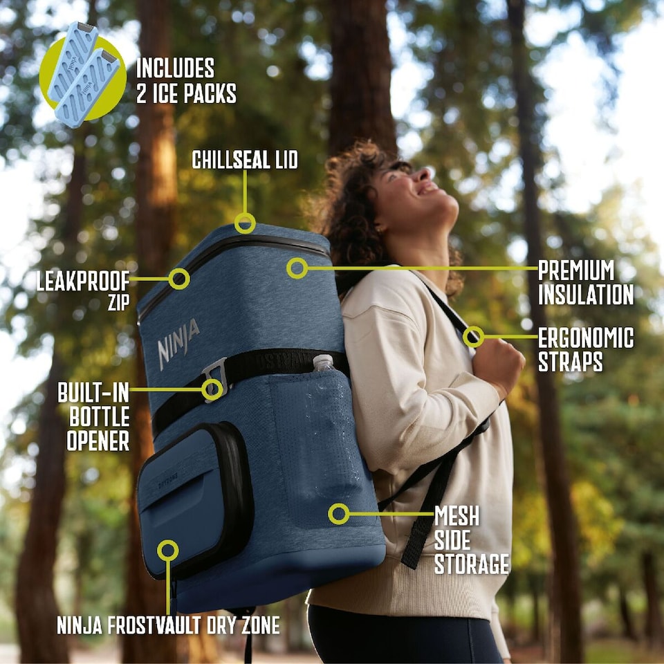 image 1 of Ninja Outdoor FrostVault Go 17L 24-Can Backpack Soft Cooler FF124EUUKNV Navy