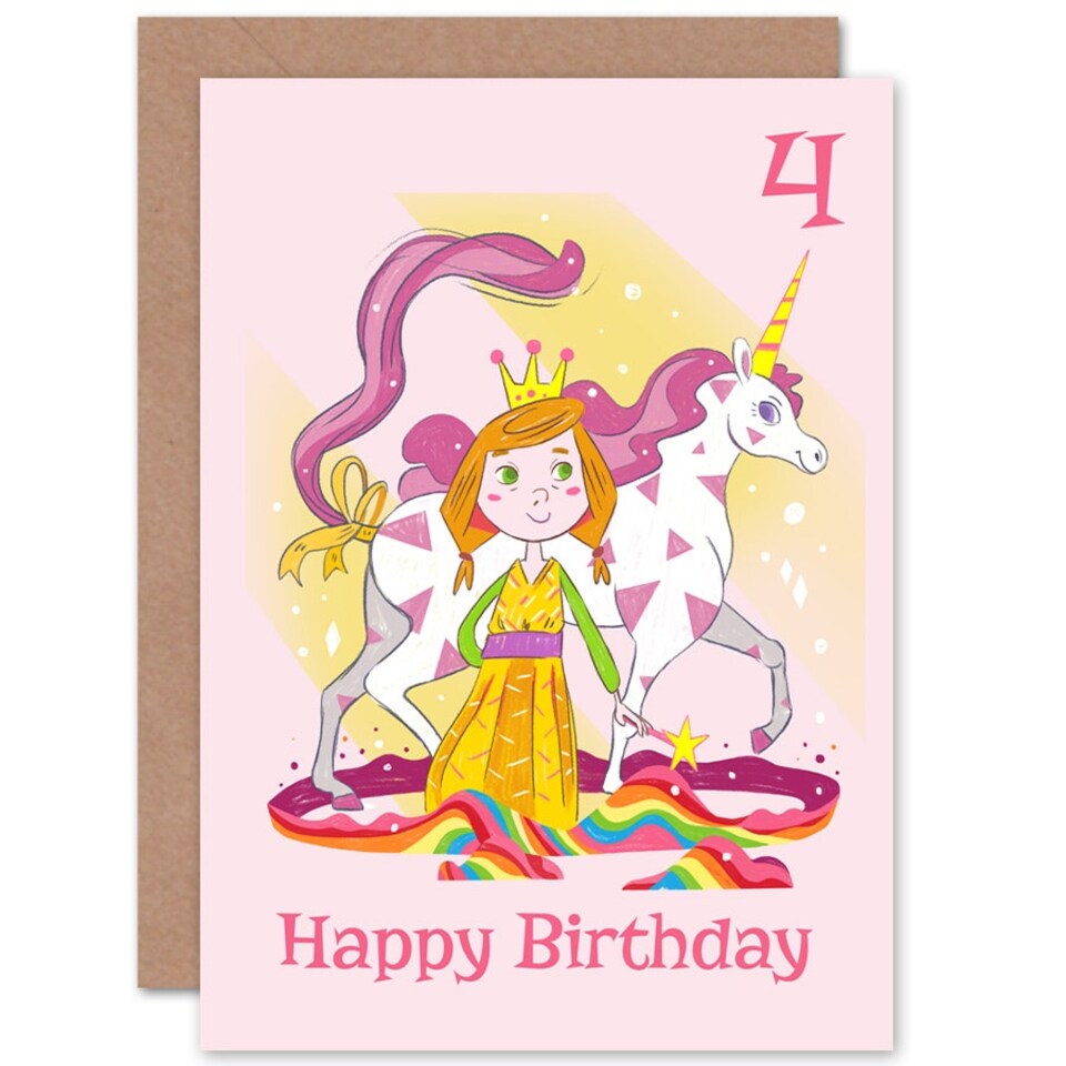 image 1 of Unicorn Princess Magic Age 4 Years Old Child Kids 4th Birthday Card