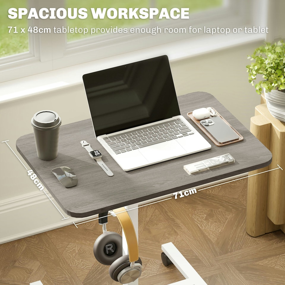 image 1 of HOMCOM Standing Desk Mobile Overbed Table w/ Wheels for Home Office Grey
