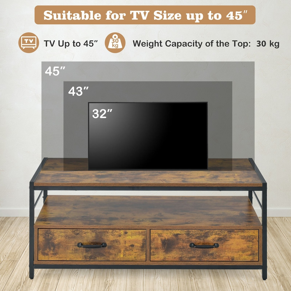 image 1 of COSTWAY Industrial Coffee Table Wooden Center Table with 2 Drawers | Brown