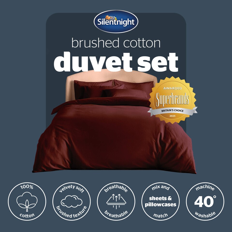 image 1 of Silentnight Brushed Cotton Duvet Cover Set, Burgundy