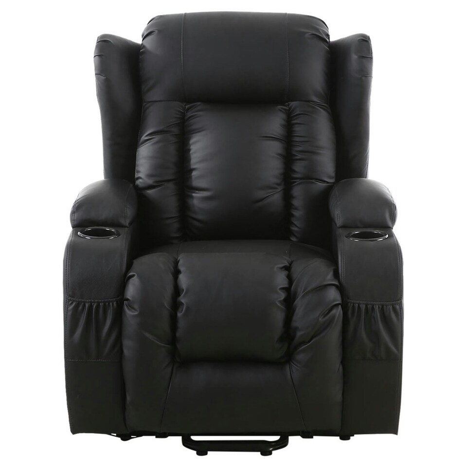 image 1 of Caesar Single Motor Rise Recliner Bonded Leather Heat & Massage Chair (Black)