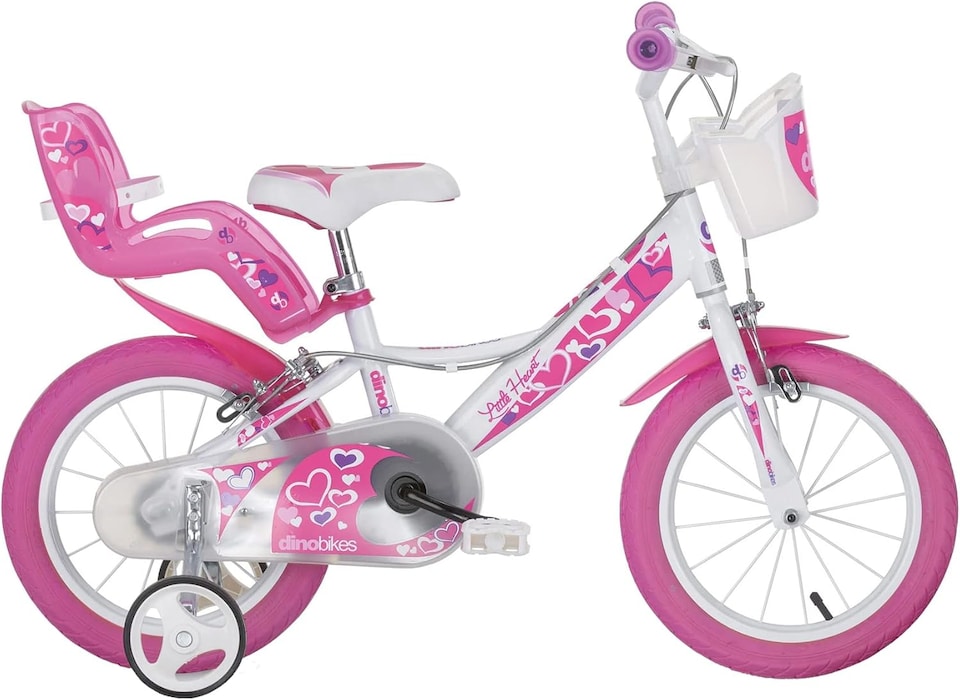 Dino Little Heart 16" Kids Bike - White/Pink