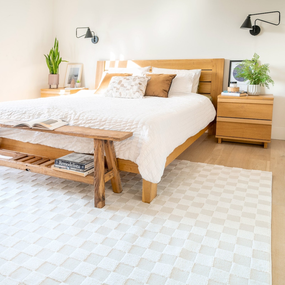 image 1 of KUKOON Retro Checkerboard Plush Pile Cream Beige Living Room Area Rug 160cm x 230cm