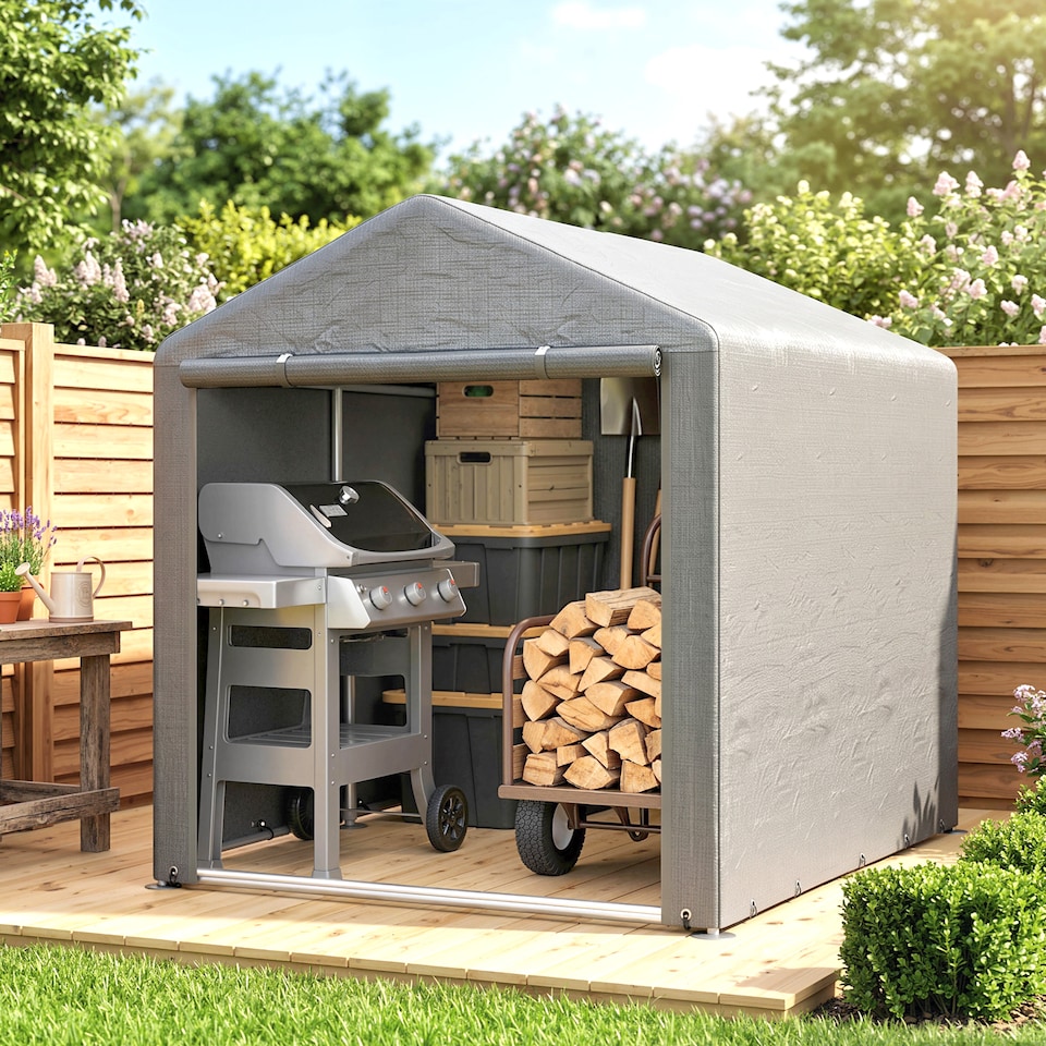 image 1 of Outsunny 1.6 x 2.2m Garden Storage Shed Portable Shed Tent, Light Grey