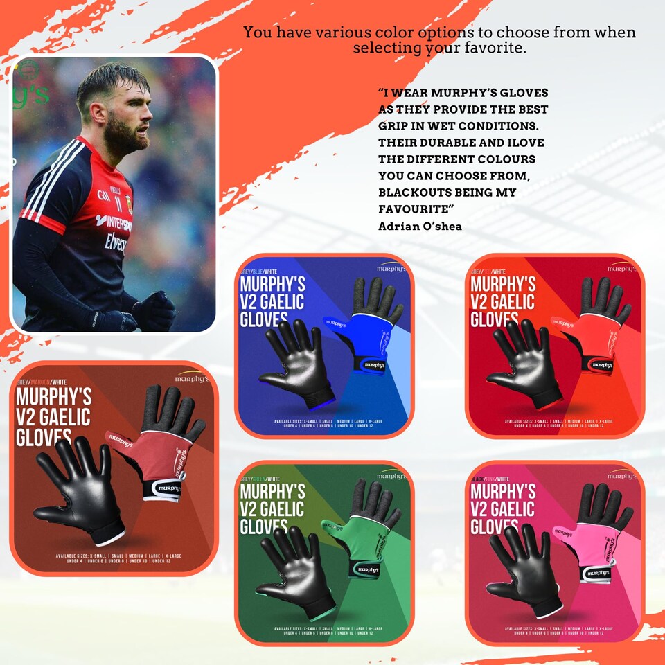 image 1 of Murphys V2 Gaelic Football Adult's Gloves, Premium Latex Field Players Mittens, Durable Hook And Loop Closure, Grey And Red Maroon, 9, Medium