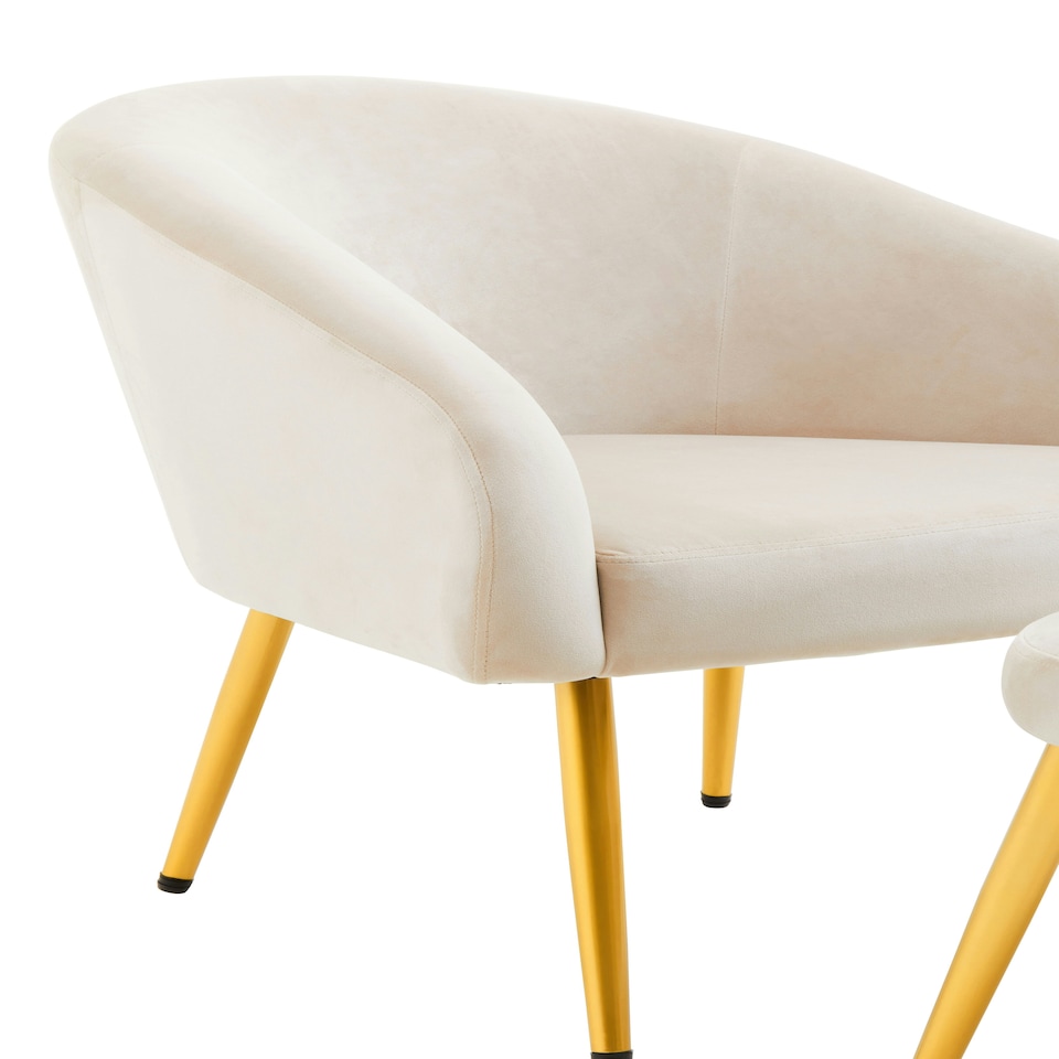 image 1 of Interiors by Premier Dark Beige Velvet Chair with Gold Legs and Footstool, Contemporary Accent Chair with high Footstool