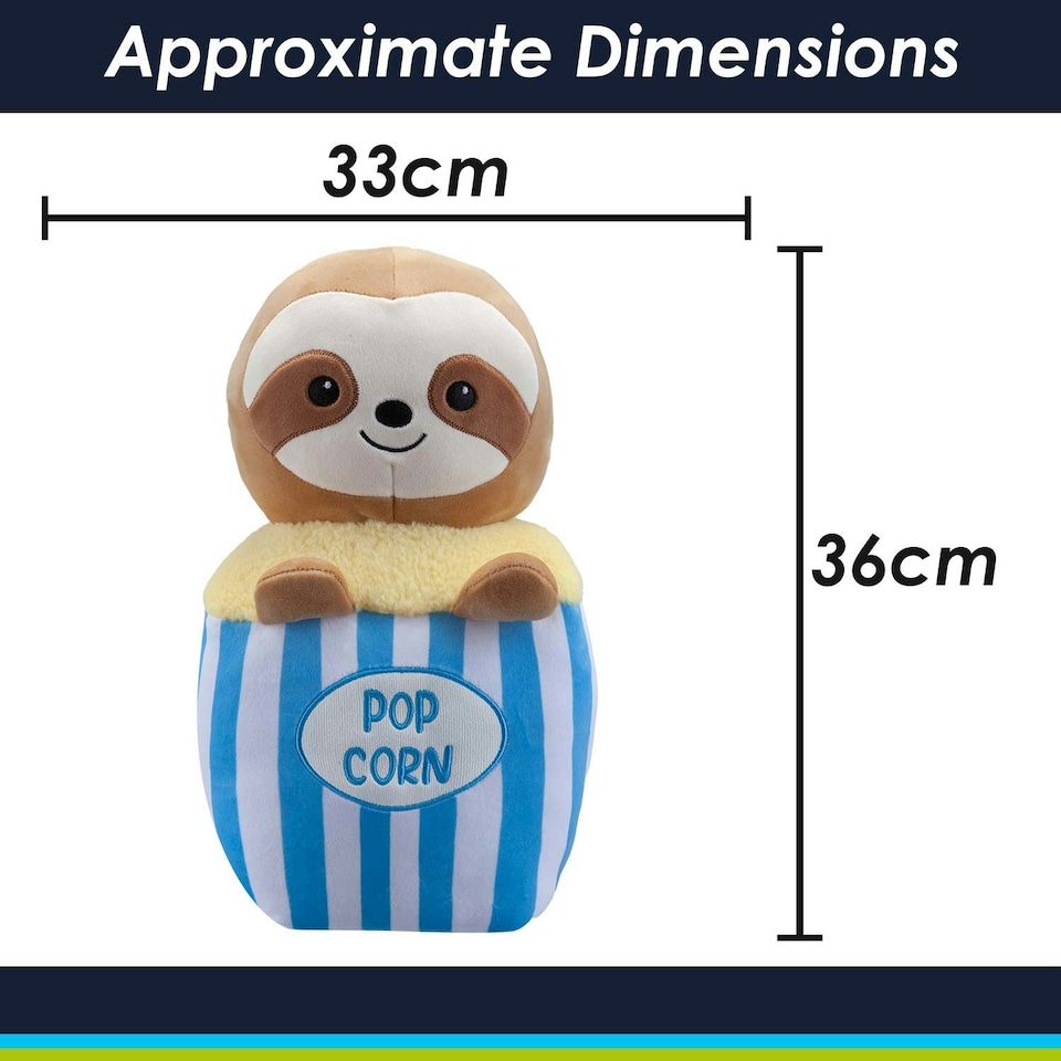 image 1 of Popcorn Sloth Soft Toy Cute Plushie Huggable Cuddly Stuffed Toy 36cm Blue