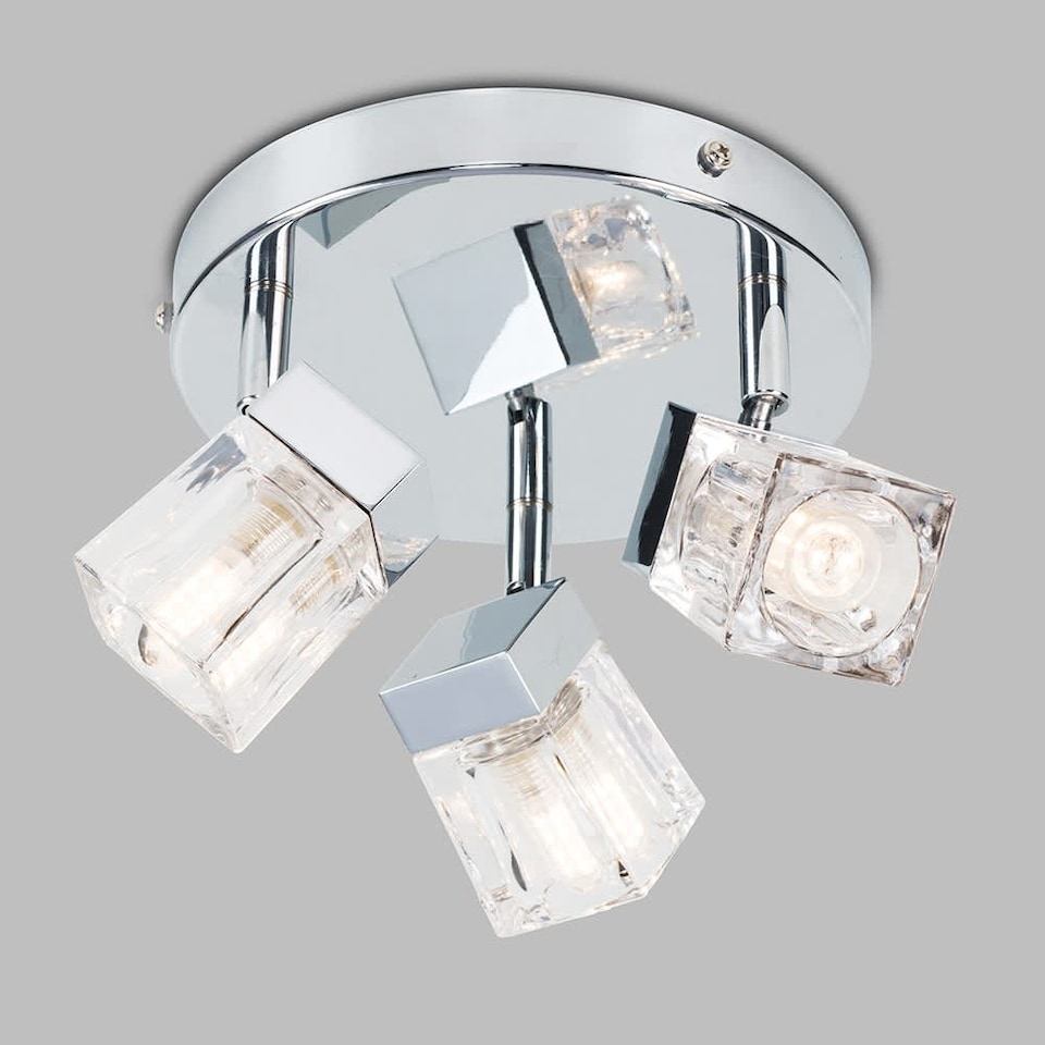 image 1 of ValueLights ValueLights Ritz Ice Cube Chrome IP44 Bathroom 3 Way Flush Ceiling Light & Bulbs | Chrome