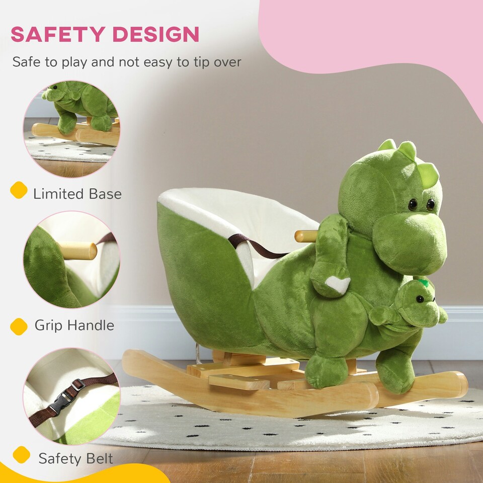 image 1 of AIYAPLAY Baby Rocking Horse w/ Safety Belt, 32 Songs, Wood Base, Hand Puppet