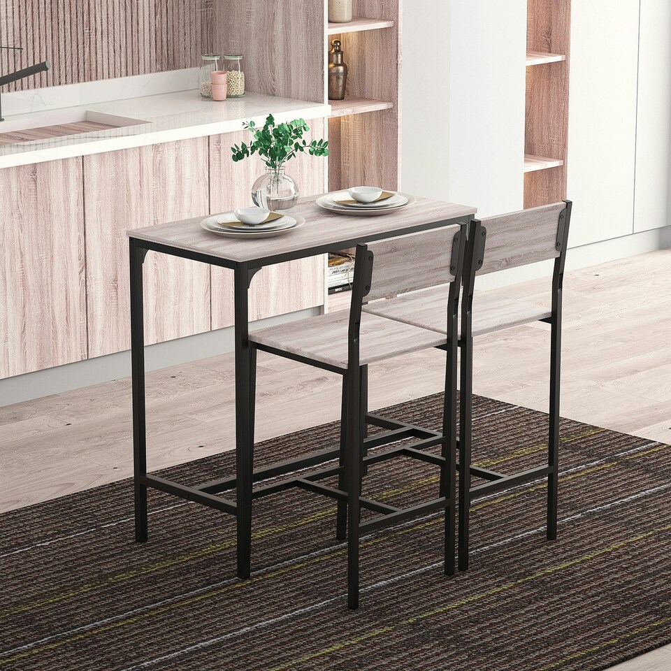 image 1 of 3 Pack Table Stool Set Industrial Design w/ Metal Frame Oak Tone MDF Panels
