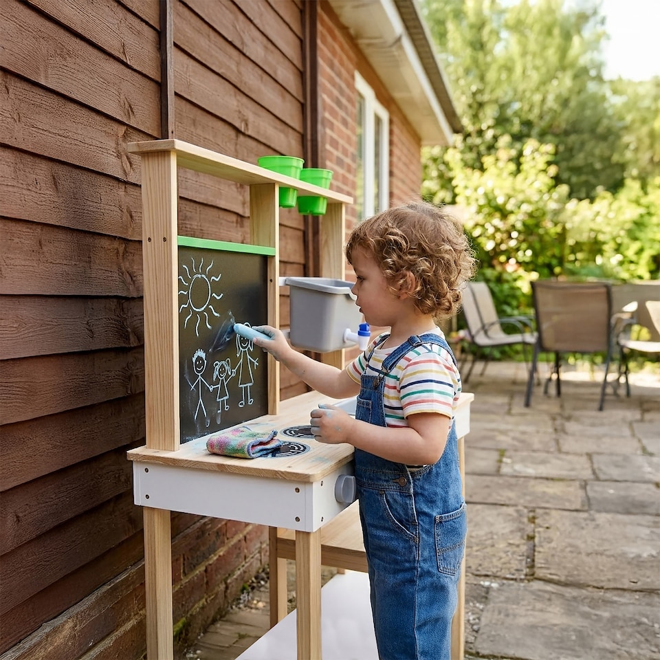 image 1 of Teamson Kids Mud Kitchen Outdoor Wooden Play Kitchen with Accessories