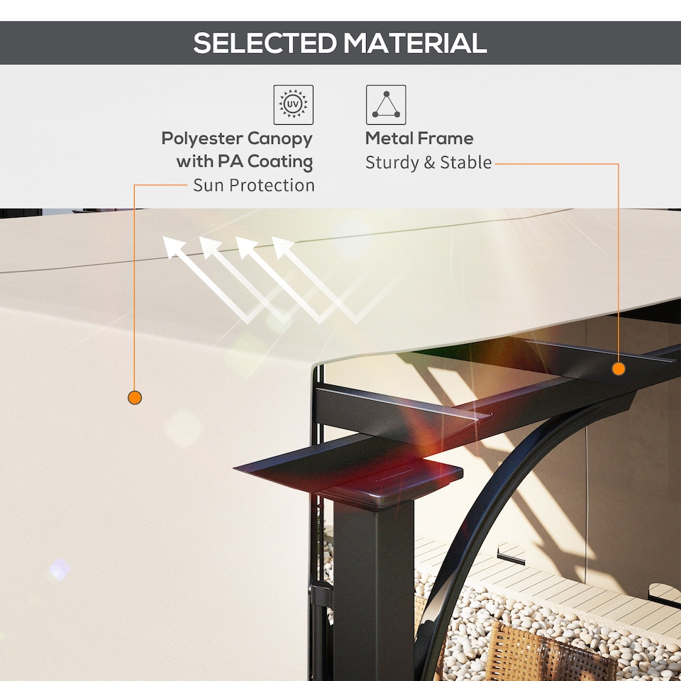 image 1 of Outsunny 3 x 3m Garden Pergola, Outdoor Pergola Gazebo with Adjustable Canopy, Sun Shade Patio Canopy Shelter, Beige