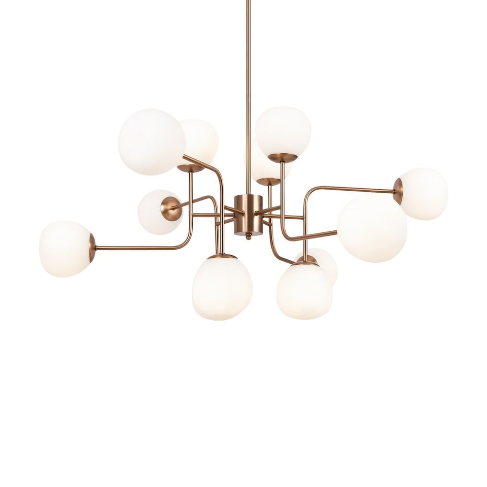 image 1 of Erich Modern Multi Arm Pendant Ceiling Light Gold 12xE14 White Shade