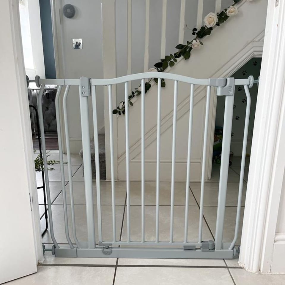 image 1 of Safetots Extra Tall Curved Top Safety Gate, 71cm - 80cm, Matt Grey, Extra Tall 100cm in Height, Pressure Fit Stair Gate