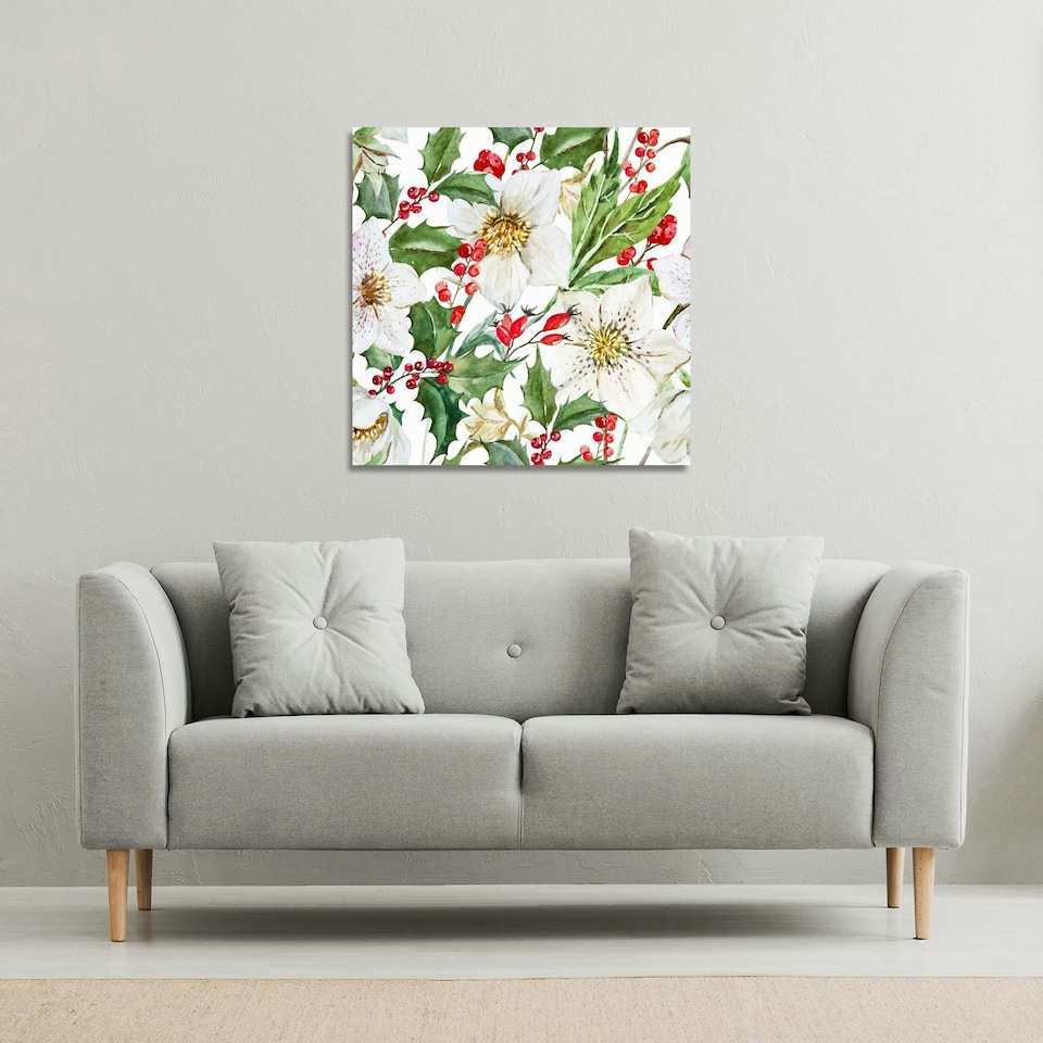 image 1 of Watercolour Christmas pattern (Canvas Print) 77 x 77 x 4cm