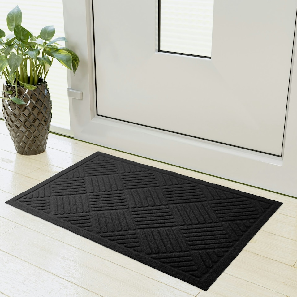 image 1 of Cross Hatch Black Front Door Mat
