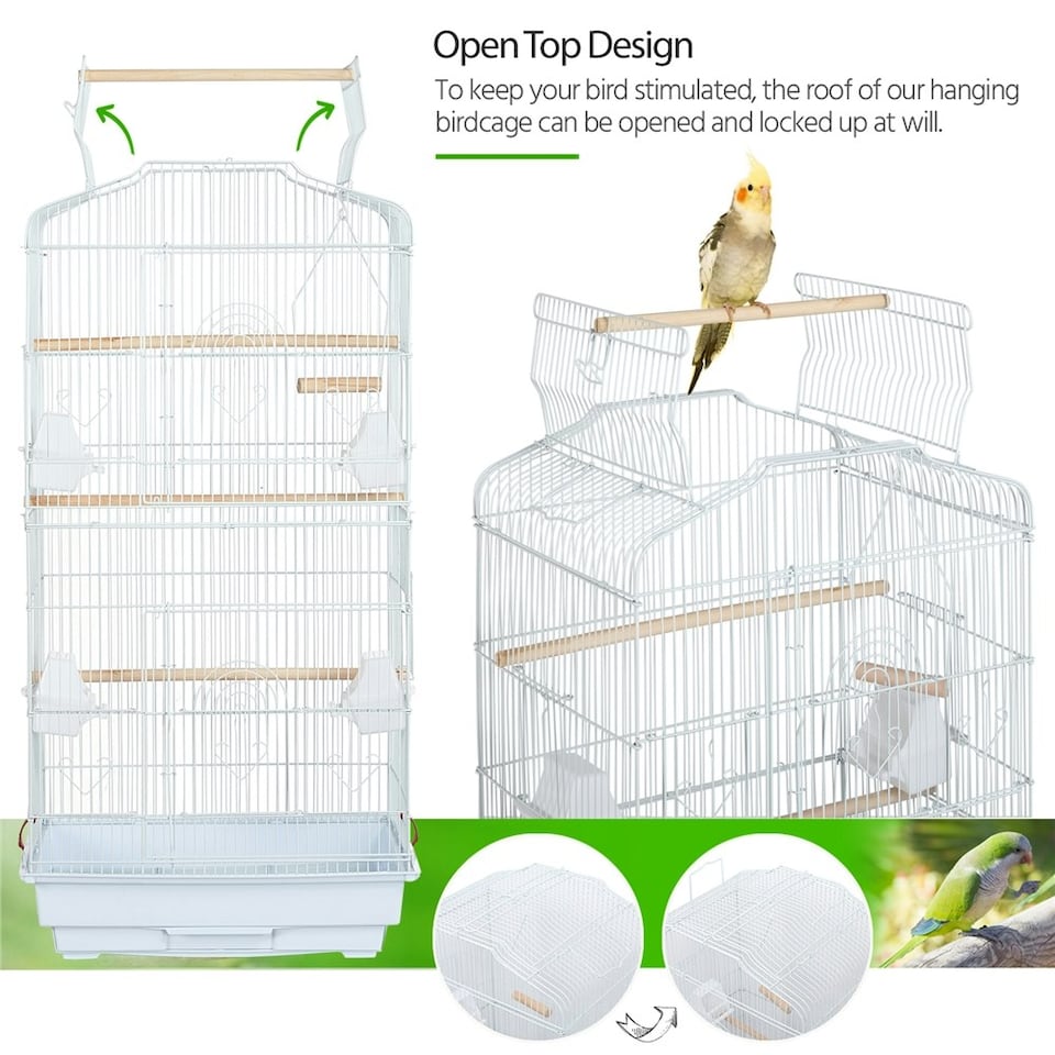 image 1 of Yaheetech 104.5 cm Tall Open Top Metal Birdcage Parrot Cage White
