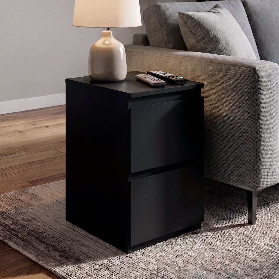 image 1 of Vida Designs Denver 2 Drawer Chest of Drawer Bedside Cabinet Nightstand Units Set of 2 - Black