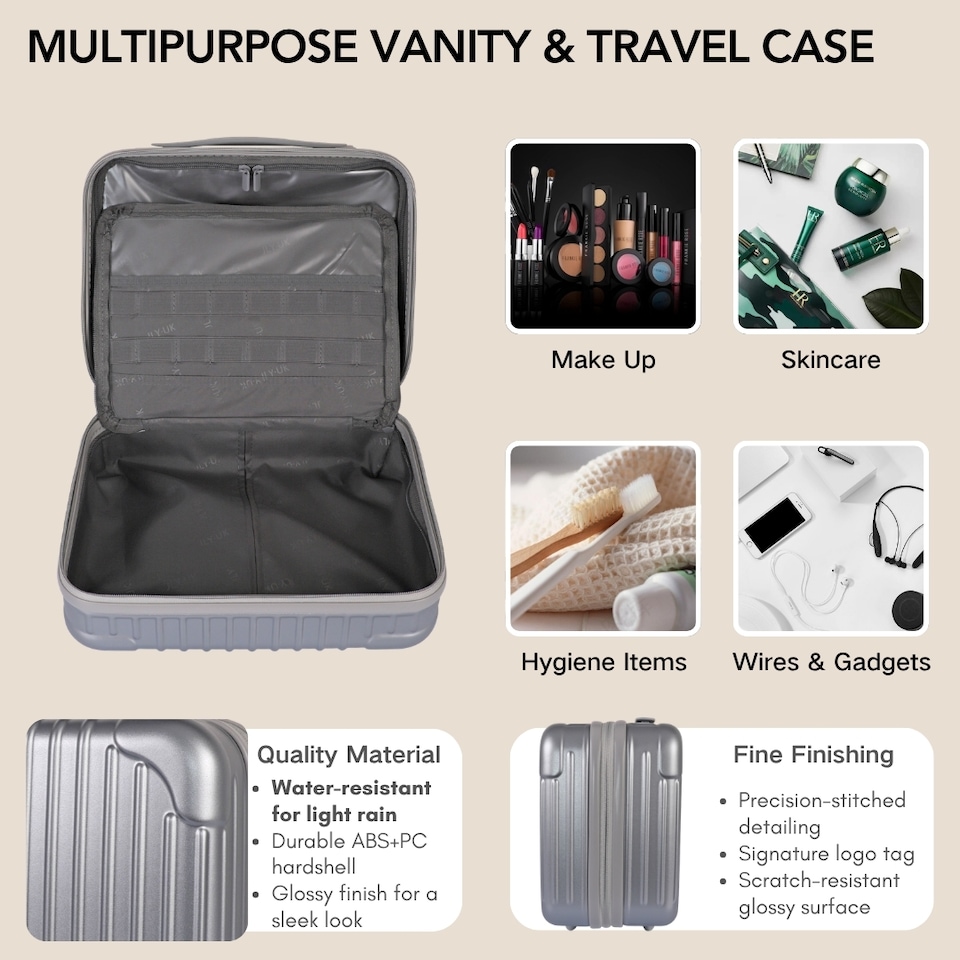 image 1 of 2 Piece Suitcase Set: Vanity Case & Cabin with Cupholder, TSA Lock | Silver | Silver