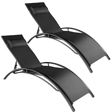 Sun Lounger Set of 2 Alina - 5-step backrest, head cushion, aluminium frame | Black | black | 2