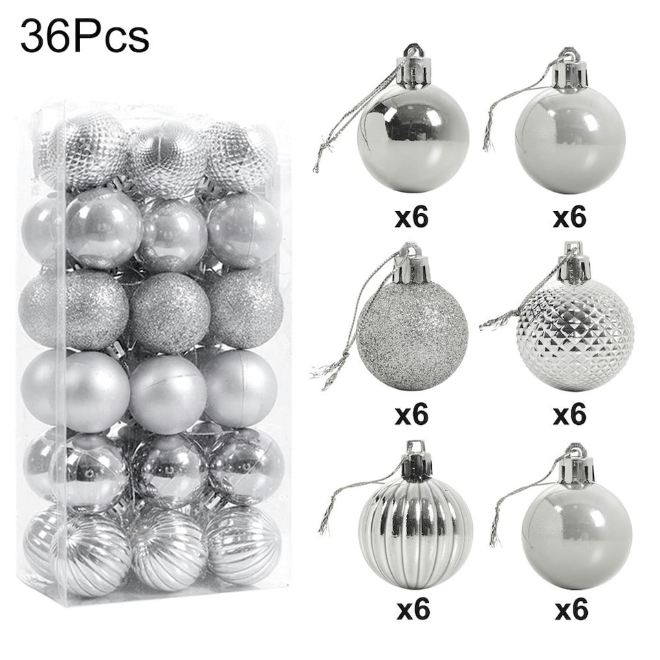 image 1 of Living and Home 36Pcs Xmas Ball Ornament Christmas Tree Deluxe Bauble Set- Silver