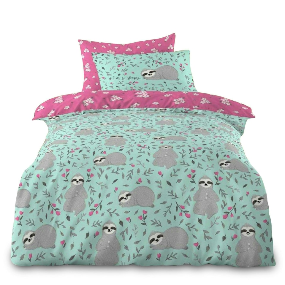 image 1 of VELVETIO Kids Sleepy Sloth Duvet Cover Set Soft Polycotton Beddings Multi | Single