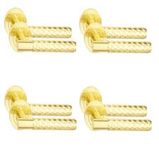 Golden Grace 4 Pair Knurled Diamond Cut T-Bar Door Handle Satin Brass Finish with Spindle and Screws
