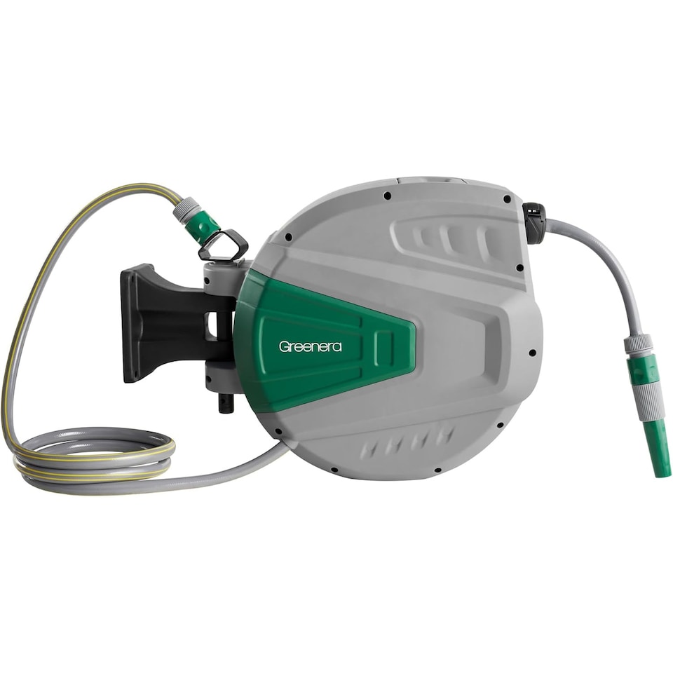 image 1 of Wall Mounted Garden Hose Reel Retractable Pipe Auto Rewind System 180 Degrees Swivel 20m