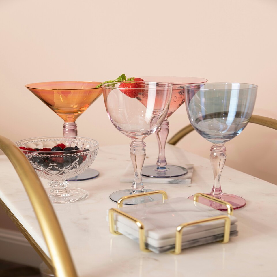 image 1 of Interiors By Premier Set Of Four White Marble Coasters With Brass Finish Holder, Durable Natural Stone Coasters