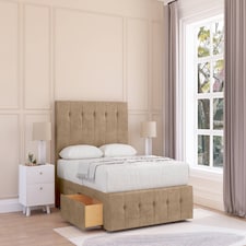 Sloomy Cambridge Mink Naples Divan Bed With Mattress 2 Drawers Left Side With 26" Strutted Headboard & 12" Matching Footboard 4' Small Double | Brown | Mink | Small Double | 1