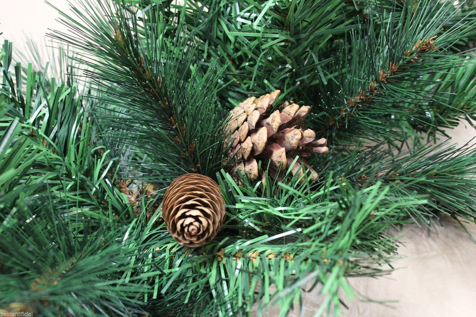 image 1 of Best Artificial 12ft Colorado Pine Christmas Garland with Pine Cones with 100 warm white battery lights