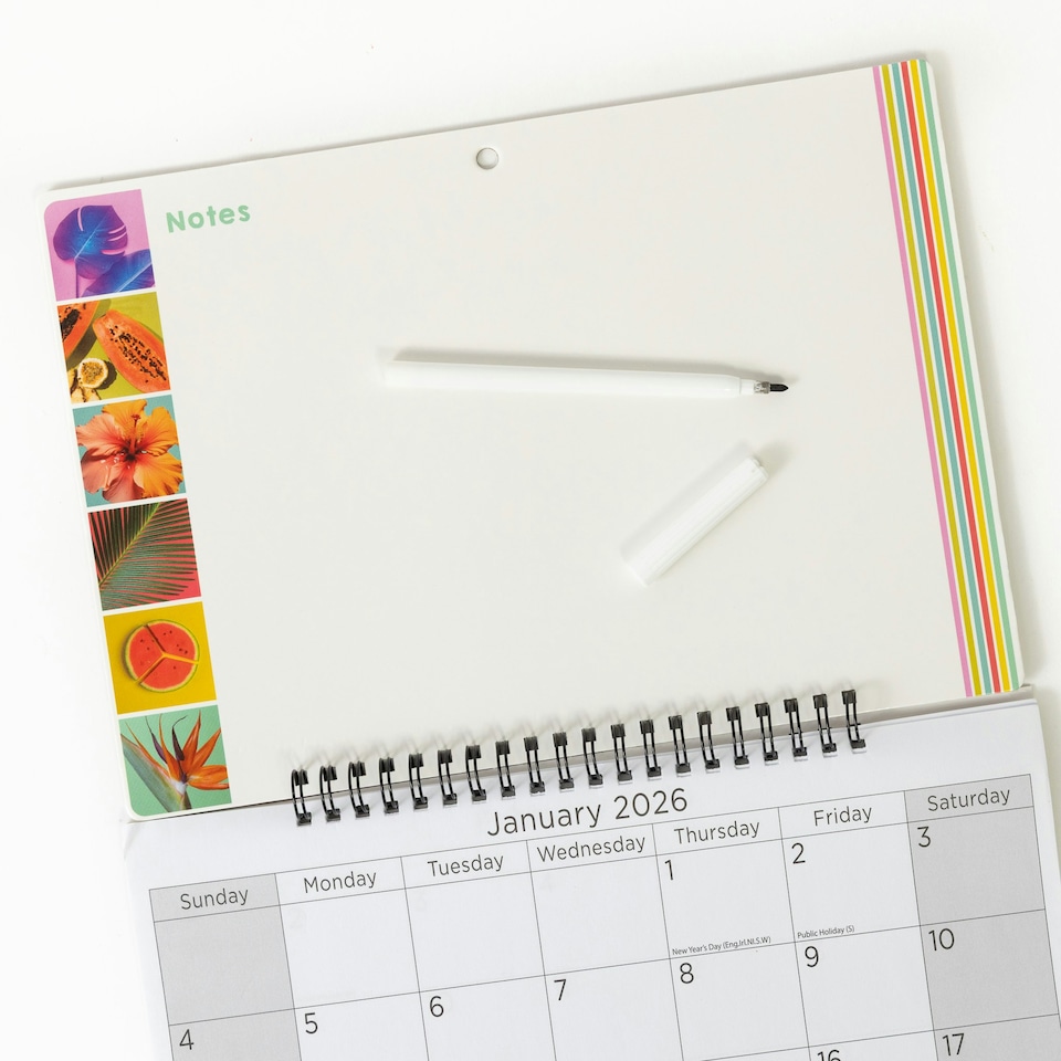 image 1 of 2026 Monthly Memo Board Calendar & Pen Tropical Design