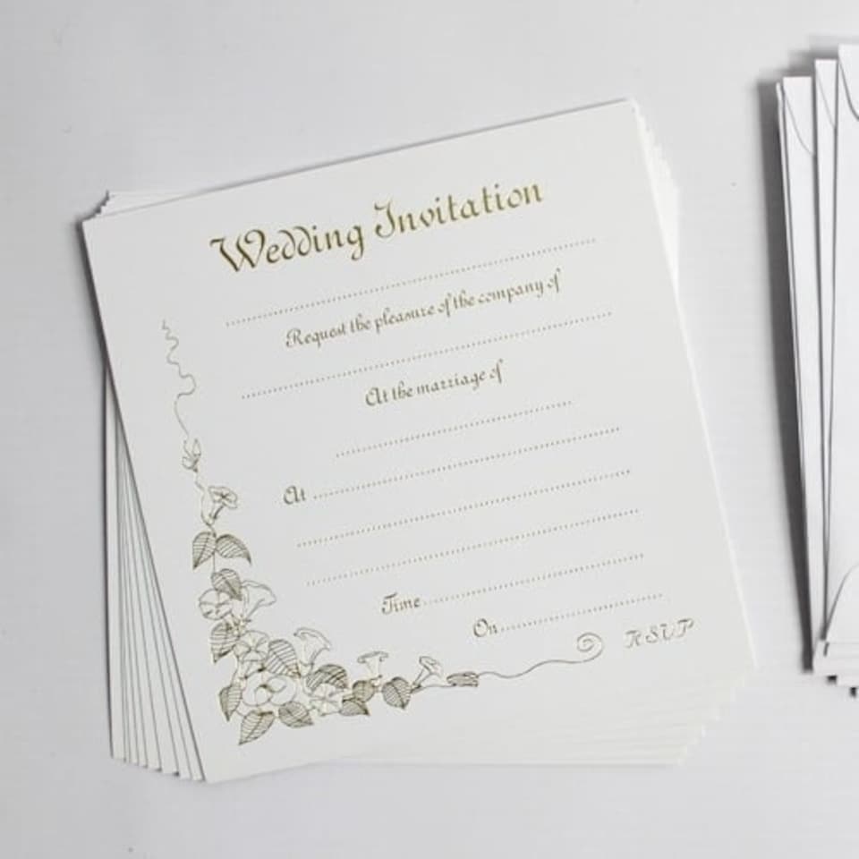 Gold Print Wedding Invitations With Envelopes - Pack of 10