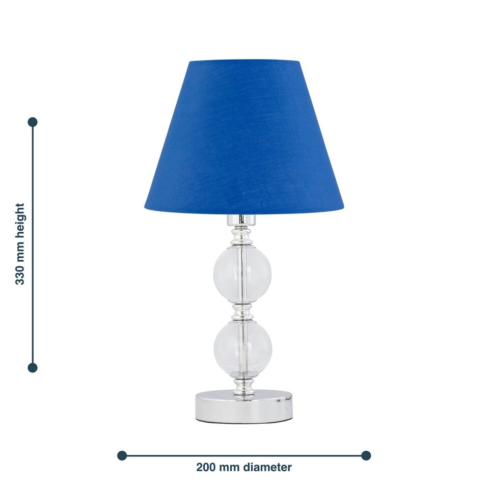image 1 of Chrome Two Ball Table Lamp with Royal Blue Shade Chrome | Blue