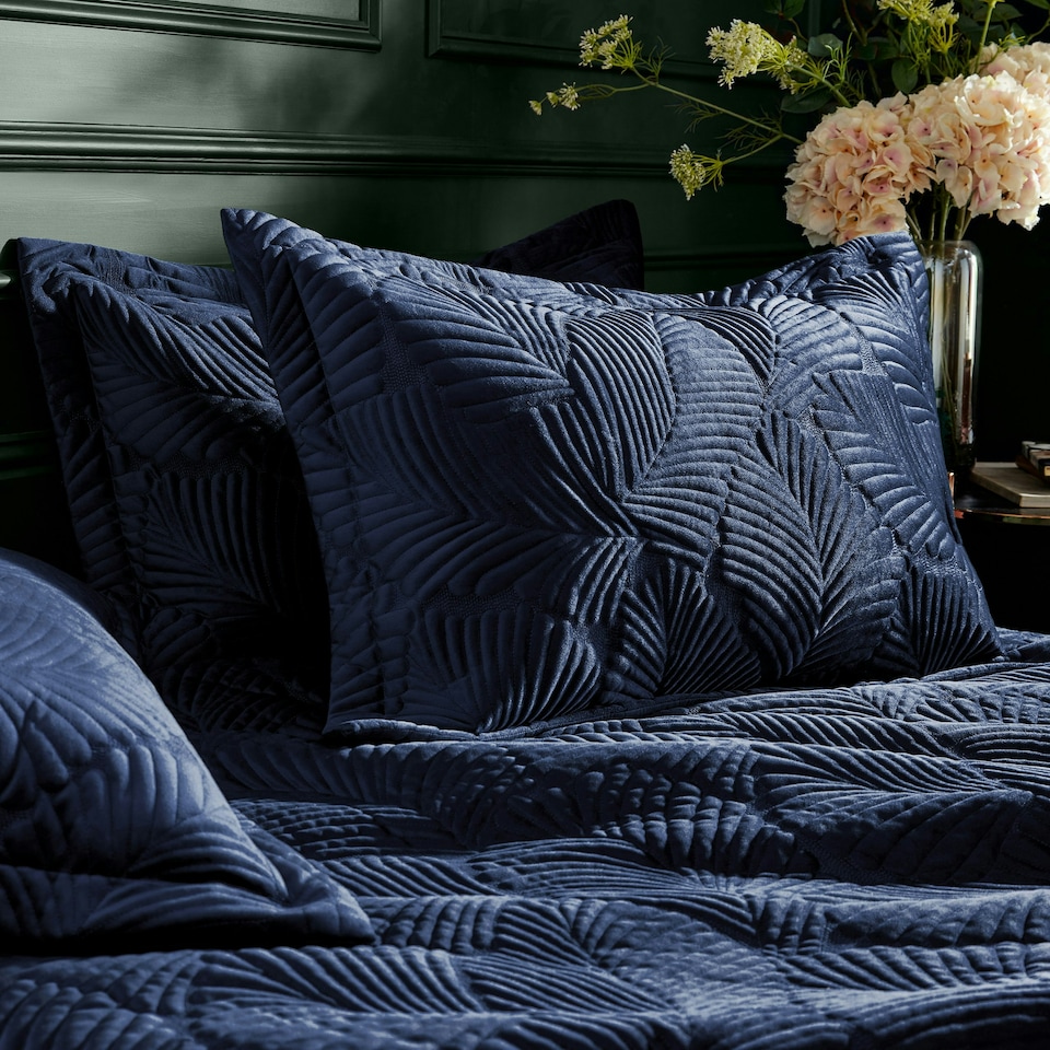 image 1 of Paoletti Palmeria Quilted Velvet Super King Duvet Cover Set