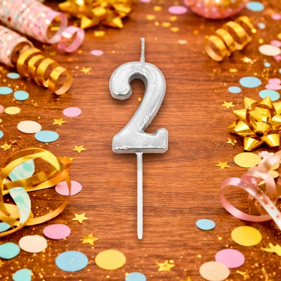 image 1 of Silver 2 Number Candle Birthday Anniversary Party Cake Decorations Topper | Silver