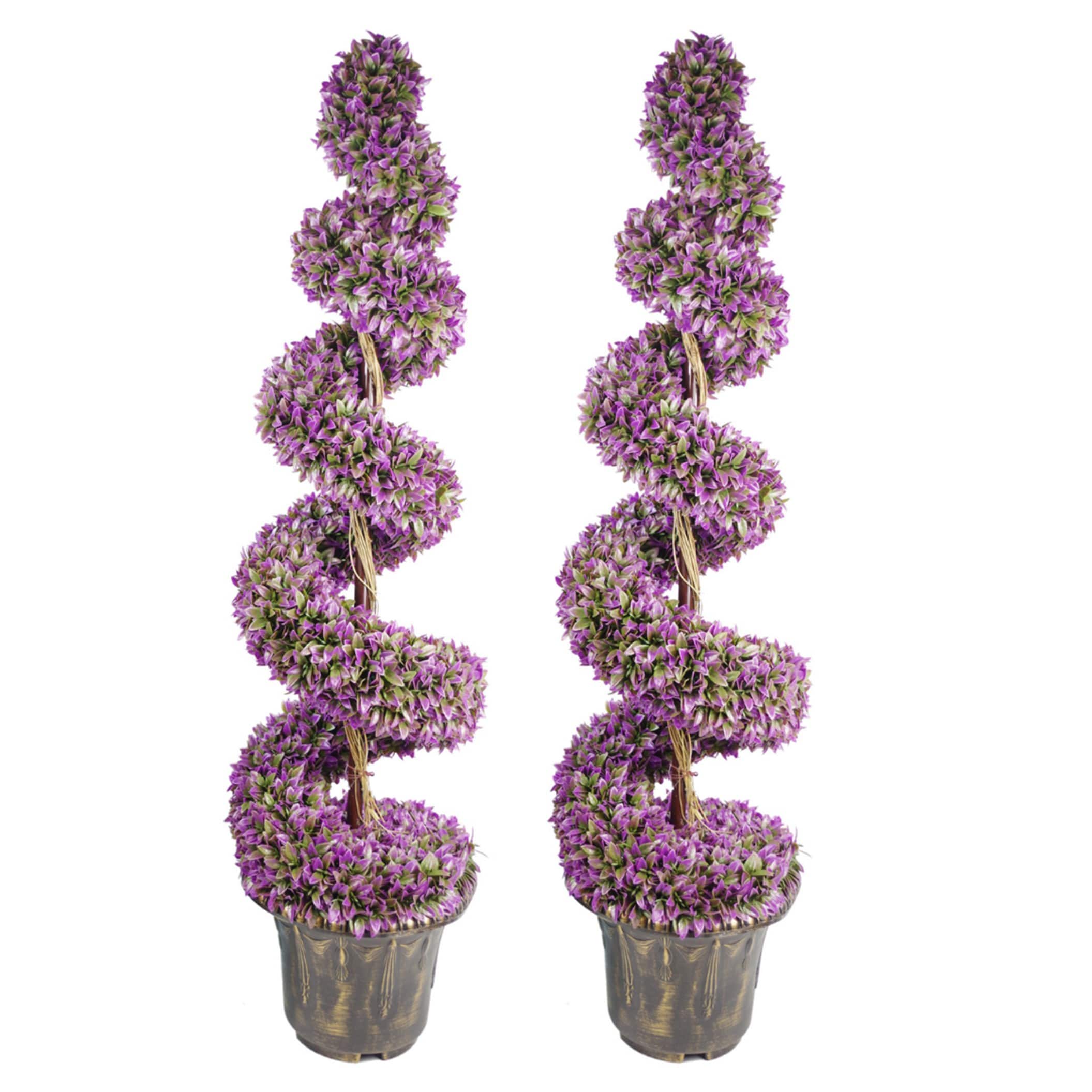 Pegdev PDL Pair of 120cm Purple Artificial Boxwood Spiral Trees - Large Realistic Topiary for Indoor/Outdoor with Planters