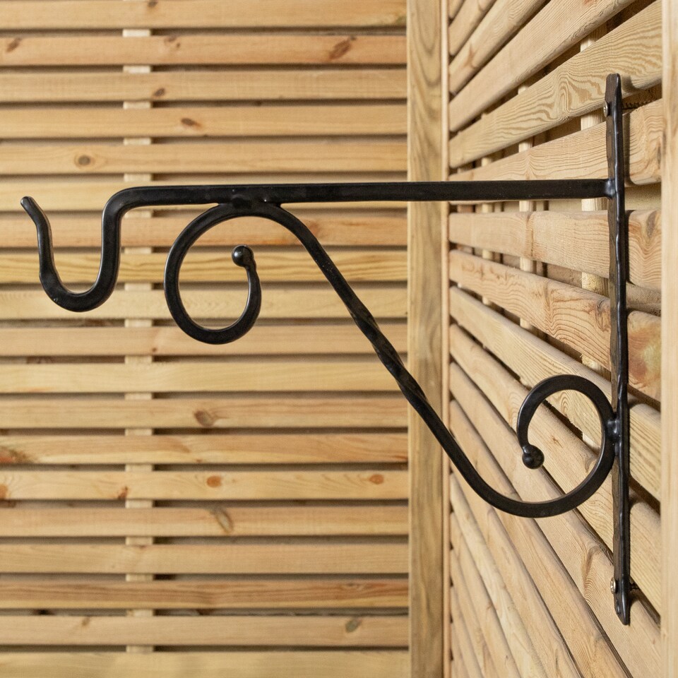 image 1 of Pack of 2 Tom Chambers Heavy Duty Handcrafted Metal 35cm Black Twisted Wall Bracket Hook For Garden Patio Hanging Basket Planter Bird Feeder | Black | Black