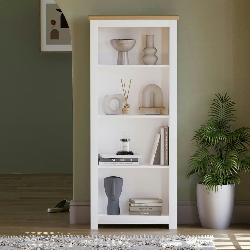 image 1 of Vida Designs Arlington 4 Tier Bookcase Shaker Style Display Storage, White & Oak