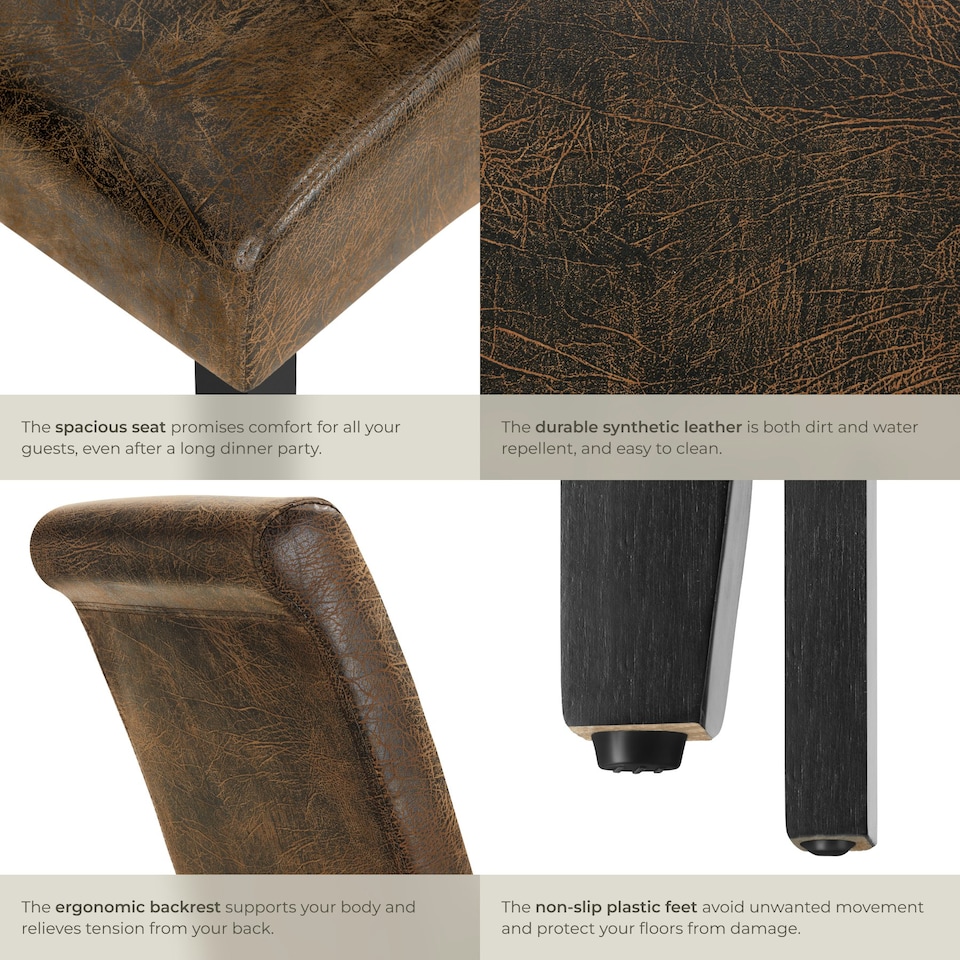 image 1 of Dining Chair - ergonomic seat shape, high backrest, padded, faux leather - Set of 4 Brown | Antique