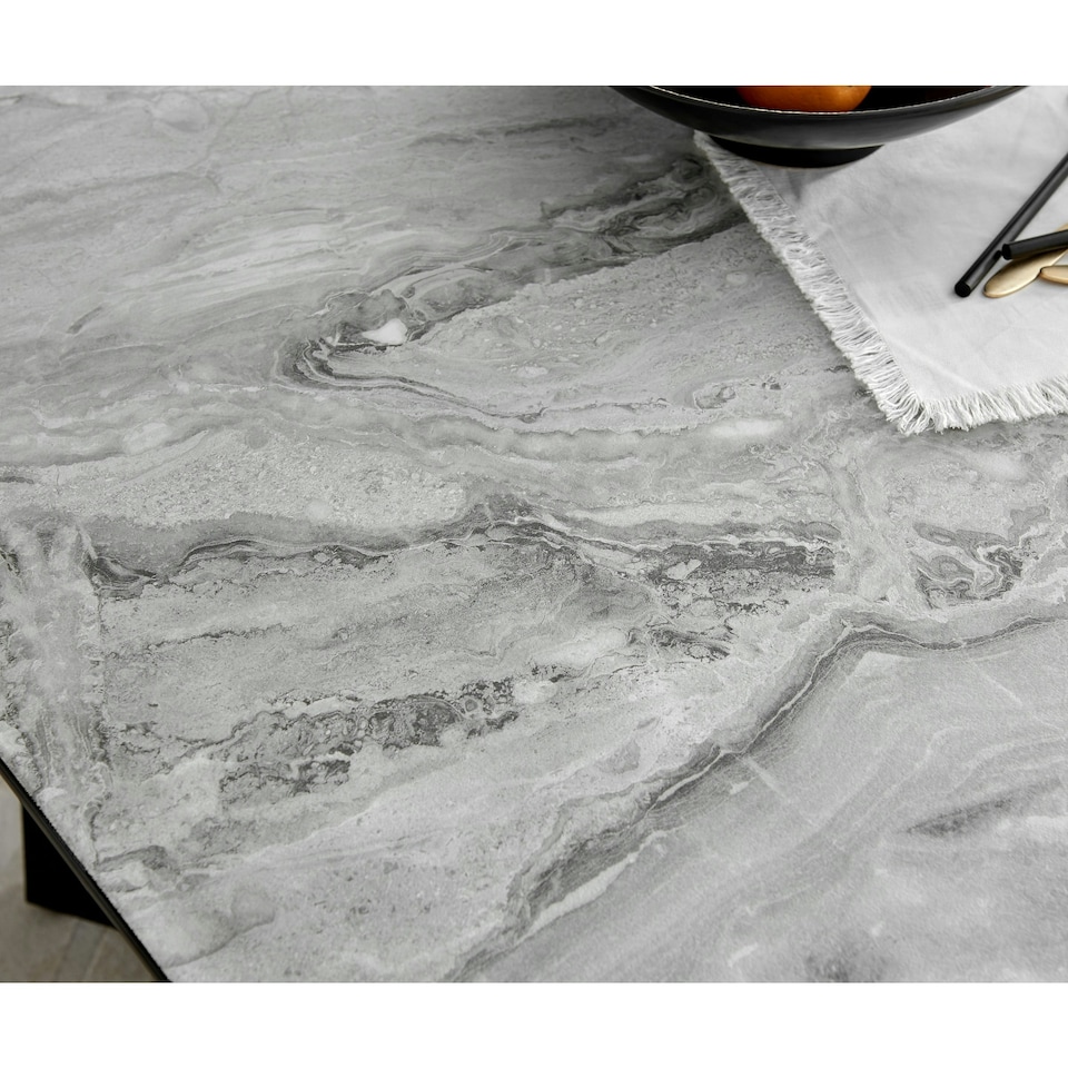 image 1 of Furniturebox Carson 160cm White Marble Effect Large Dining Table with Black Legs