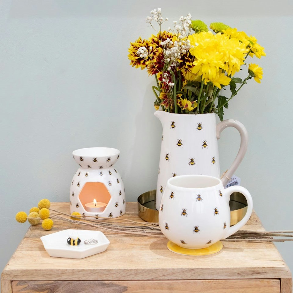image 1 of Ceramic All Over Bee Print Jug Vase - 18cm