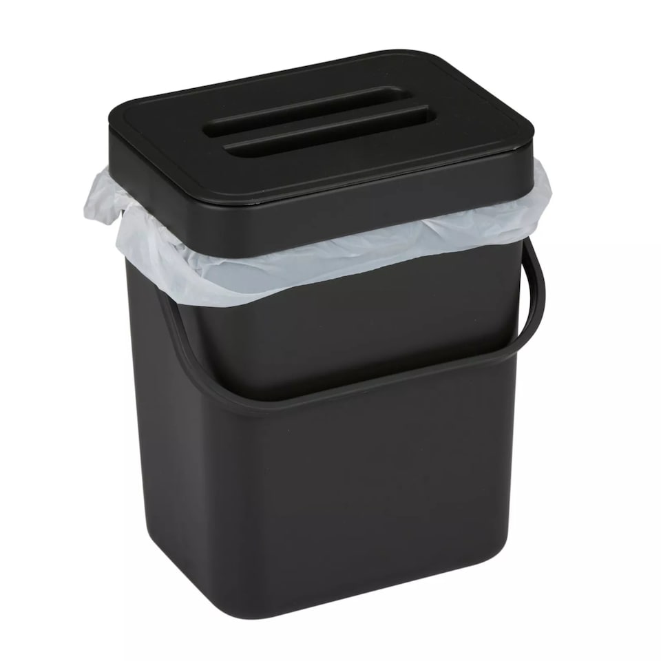 image 1 of 3L Wall Mounted Hanging Recycling Waste Bin Kitchen Cabinet Door with Handle & Lid | Black | Black